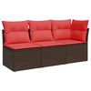 vidaXL Tuinbank met kussens 3-zits poly rattan bruin