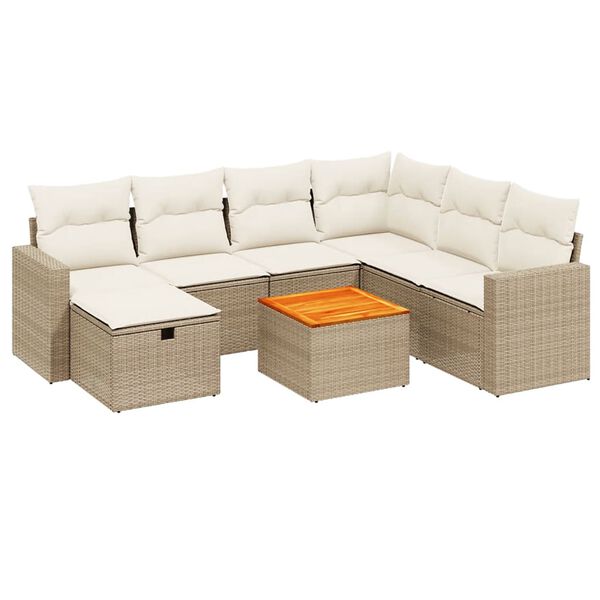 vidaXL 8-delige Loungeset met kussens poly rattan beige