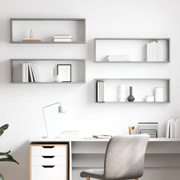 vidaXL Wandschappen kubus 4 st 80x15x26,5 cm bewerkt hout betongrijs