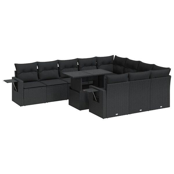 vidaXL 11-delige Loungeset met kussens poly rattan zwart