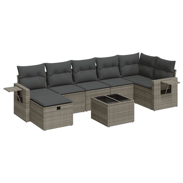 vidaXL 8-delige Loungeset met kussens poly rattan grijs