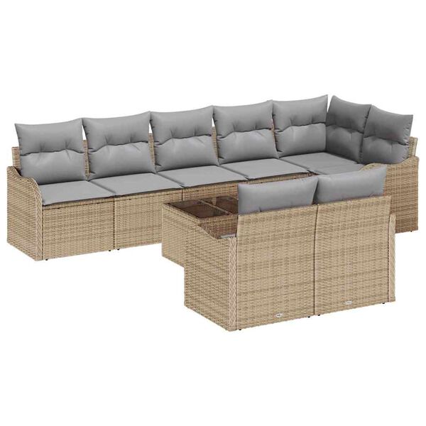 vidaXL Tuin Sofa Set met kussen 9 pcs beige en lichtgrijs Poly riet