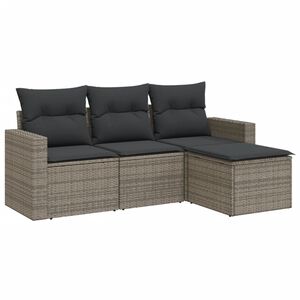 vidaXL 4-delige Loungeset met kussens poly rattan grijs