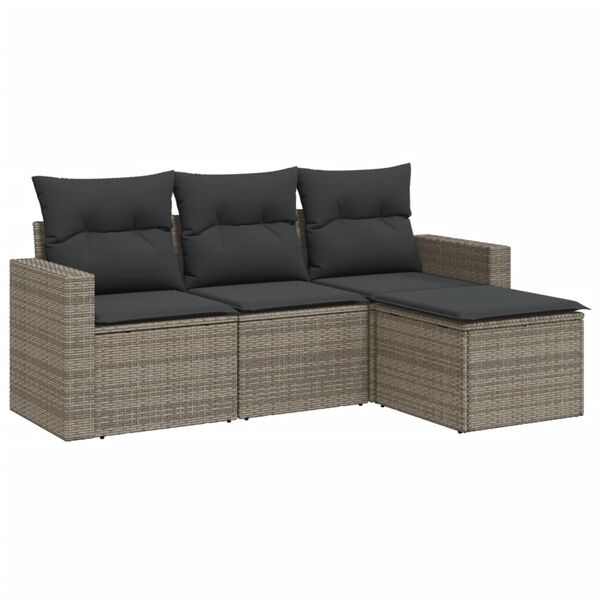 vidaXL 4-delige Loungeset met kussens poly rattan grijs
