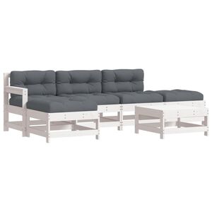 vidaXL 6-delige Loungeset met kussens massief hout wit