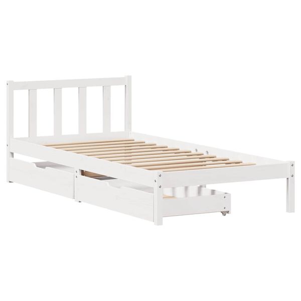 vidaXL Bedframe zonder matras massief grenenhout wit 75x190 cm