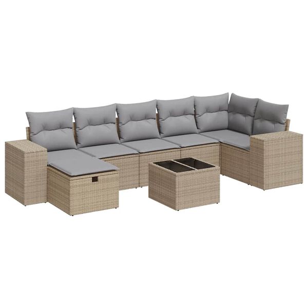 vidaXL 8-delige Loungeset met kussens poly rattan beige