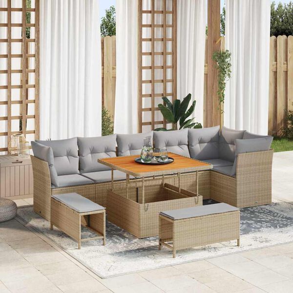 vidaXL Tuin Sofa Set met kussen met opslag 9 pcs beige en lichtgrijs