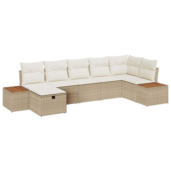 vidaXL Tuin Sofa Set met kussen met opslag 7 pcs Beige poly rattan