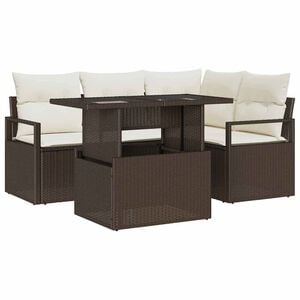 vidaXL Tuin Sofa Set met kussen 5 pcs Bruin en Cr&egrave;me poly rattan