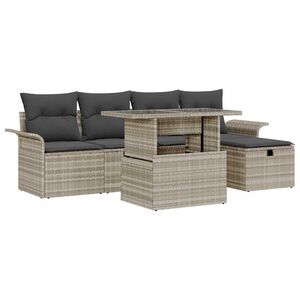 vidaXL Tuin Sofa Set met kussen met opslag 6 pcs Lichtgrijs Poly riet