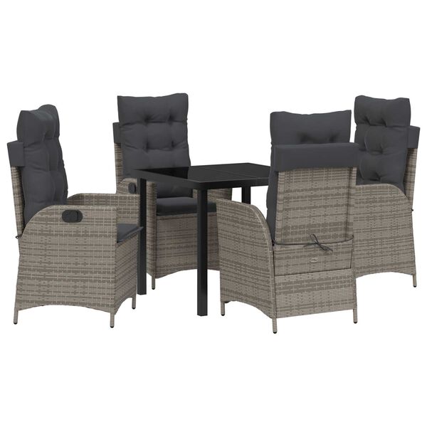 vidaXL Tuin eettafelset met kussen 5 pcs Grijs poly rattan