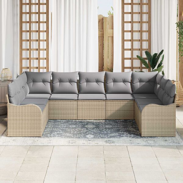 vidaXL Tuin Sofa Set met kussen 9 pcs Beige Poly riet