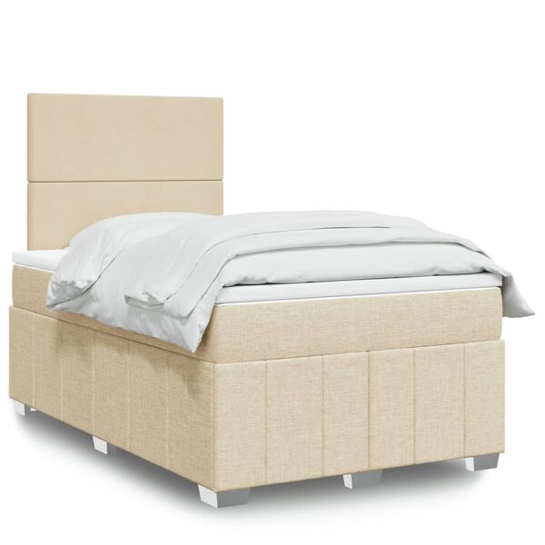 vidaXL Boxspring met matras stof cr&egrave;mekleurig 120x190 cm
