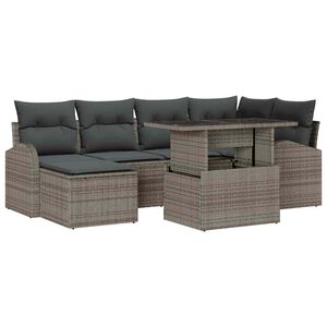 vidaXL Tuin Sofa Set 7 pcs Grijs Poly rattan en gepoedercoat staal