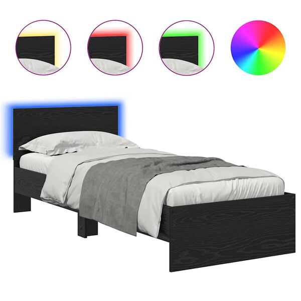 vidaXL Bedframe met hoofdeinde Zwart Eiken 75 x 190 cm Bewerkt hout