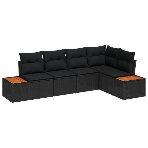 vidaXL Tuin Sofa Set met kussen met opslag 5 pcs Zwart Poly riet