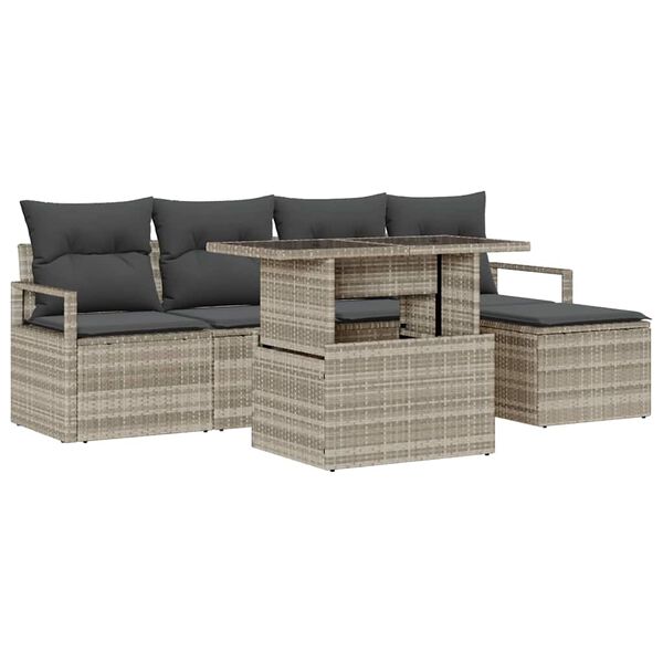 vidaXL Tuin Sofa Set met opslag 6 pcs Lichtgrijs Poly riet