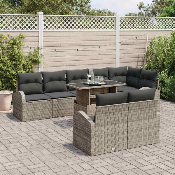 vidaXL Tuin Sofa Set met opslag met kussen 9 pcs Grijs poly rattan