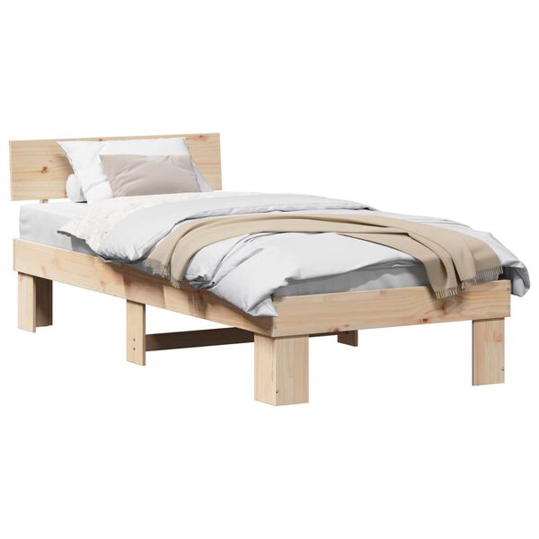 vidaXL Bedframe met hoofdeinde Naturel 75 x 190 cm Massief grenenhout
