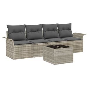 vidaXL Tuin Sofa Set 5 pcs Licht Grijs en Donker Grijs poly rattan