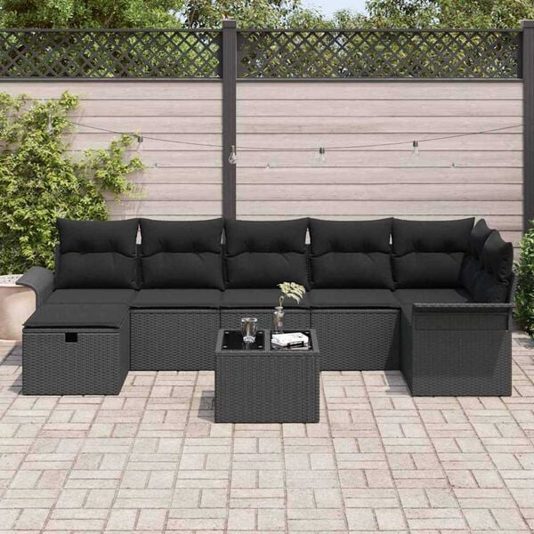 vidaXL Tuin Sofa Set met kussen met opslag 8 pcs Zwart Poly riet