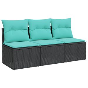 vidaXL Tuinbank 3-zits met kussens poly rattan zwart