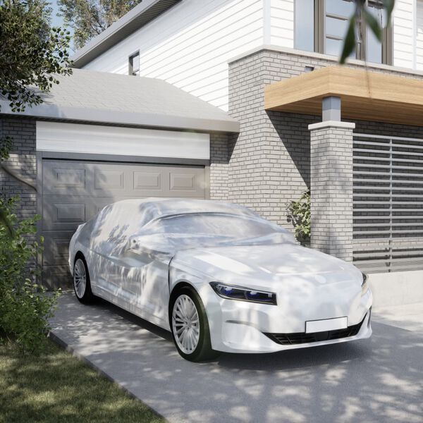 vidaXL Autohoes half met haken L zilverkleurig