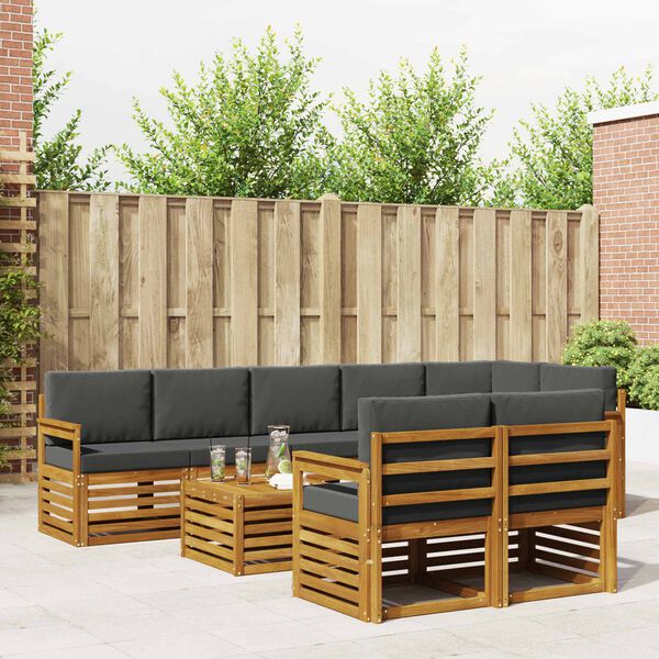 vidaXL Sofa-Sets 9 pcs Natuurlijk en Antraciet Massief Acaciahout