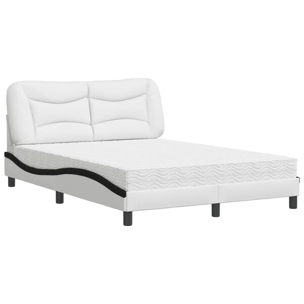 vidaXL Bed met matras "Hvar" kunstleer wit en zwart 140x200 cm