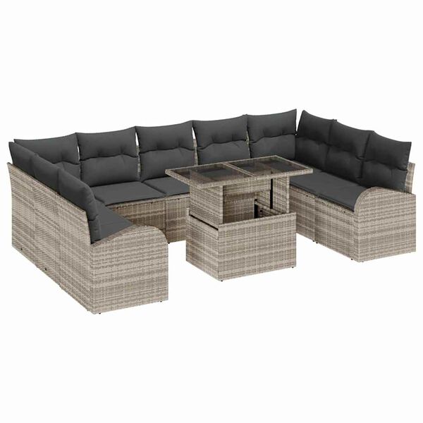 vidaXL Tuin Sofa Set 10 pcs Licht Grijs en Grijs poly rattan