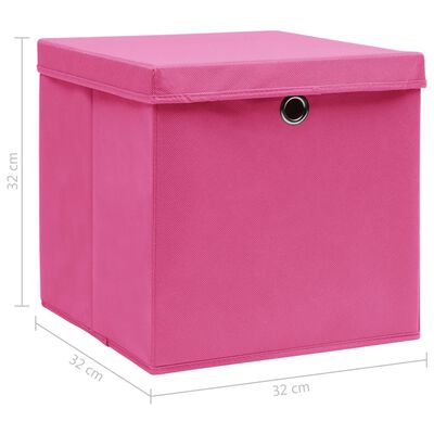 vidaXL Opbergboxen met deksel 10 st 32x32x32 cm stof roze