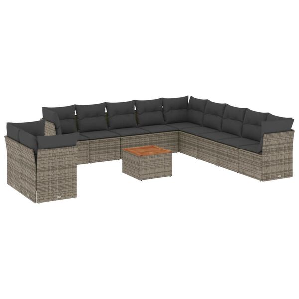 vidaXL 12-delige Loungeset met kussens poly rattan grijs