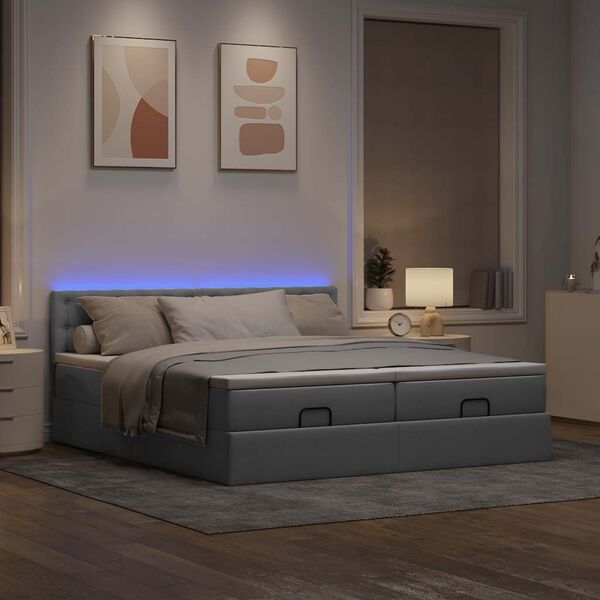 vidaXL Ottoman bed met matrassen en LED's 180x200cm stof lichtgrijs