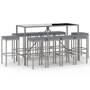 vidaXL 11-delige Tuinbarset met kussens poly rattan grijs