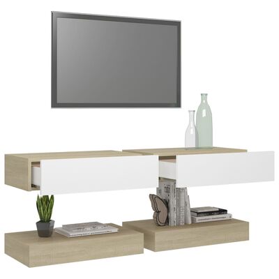 vidaXL Tv-meubelen 2 st met LED-verlichting 60x35 cm wit sonoma eiken