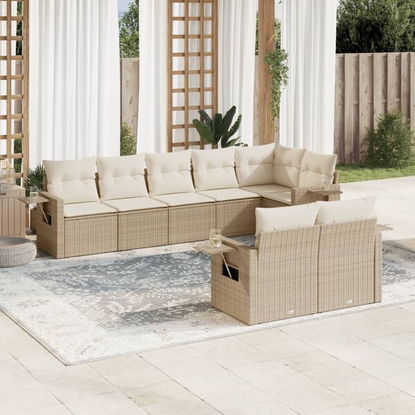 vidaXL 8-delige Loungeset met kussens poly rattan beige