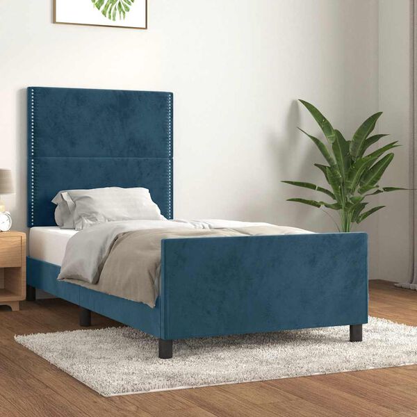 vidaXL Bedframe zonder matras 90x200 cm fluweel donkerblauw