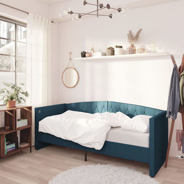 vidaXL Slaapbank met matras en USB fluweel blauw 90x200 cm