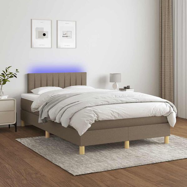 vidaXL Boxspring met matras en LED stof taupe 120x190 cm
