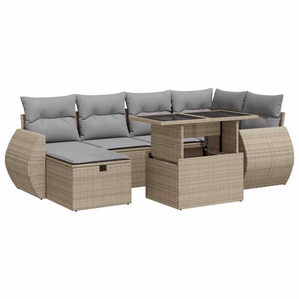 vidaXL 7-delige Loungeset met kussens poly rattan beige