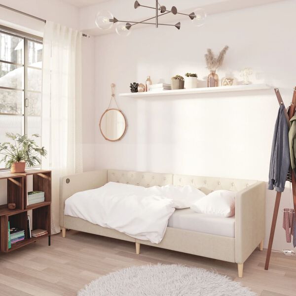 vidaXL Slaapbank met matras en USB stof cr&egrave;mekleurig 90x200 cm