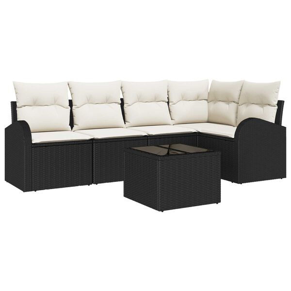 vidaXL Tuin Sofa Set met kussen 6 pcs Zwart en wit Poly riet