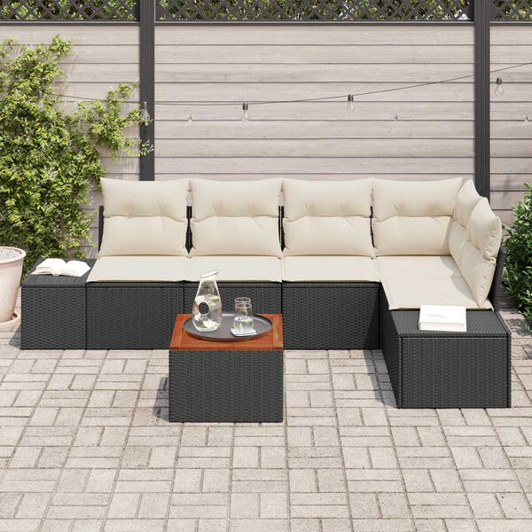 vidaXL Tuinbankenset met opslag 6 pcs Zwart en Cr&egrave;me poly rattan