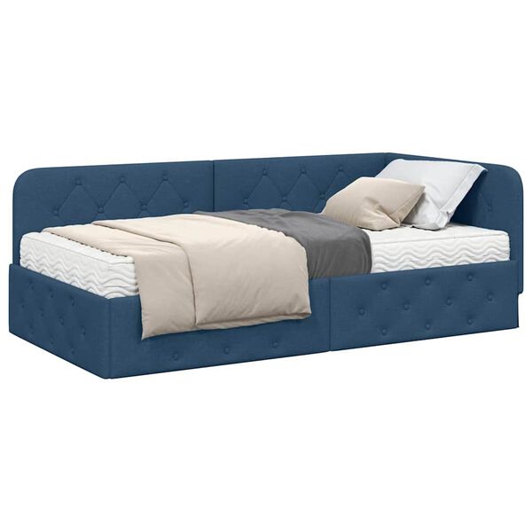 vidaXL Hoekbedframe met matras met hoofdeinde Blauw 100 x 200 cm Stof