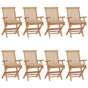 vidaXL Opklapbare stoelen met beige kussens, 8 stuks, massief teakhout