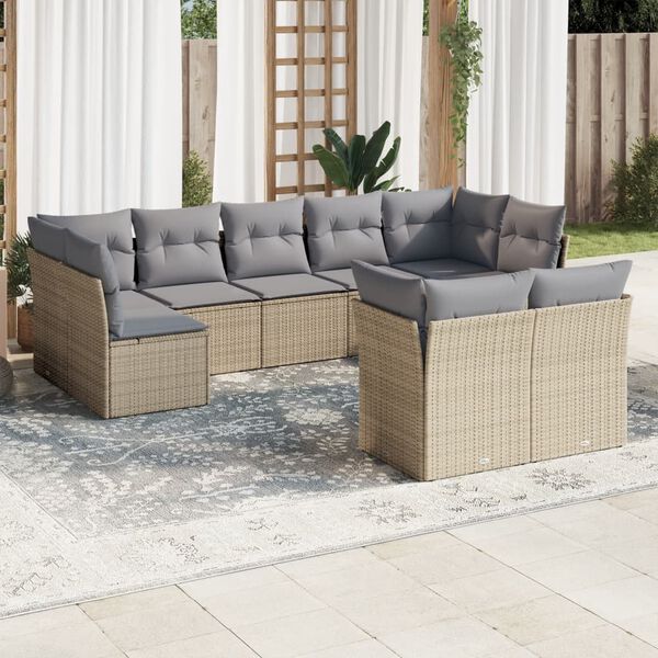 vidaXL 9-delige Loungeset met kussens poly rattan beige