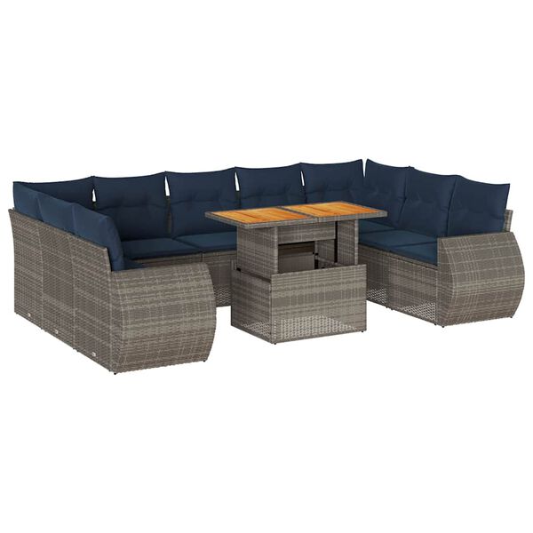 vidaXL 10-delige Loungeset met kussens poly rattan grijs