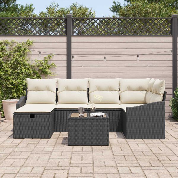 vidaXL Bankstel met kussen 6 pcs poly rattan