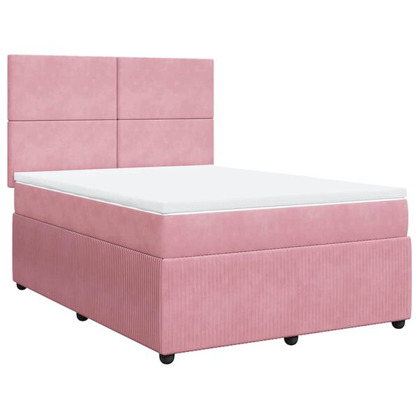 vidaXL Boxspring met matras fluweel roze 140x190 cm
